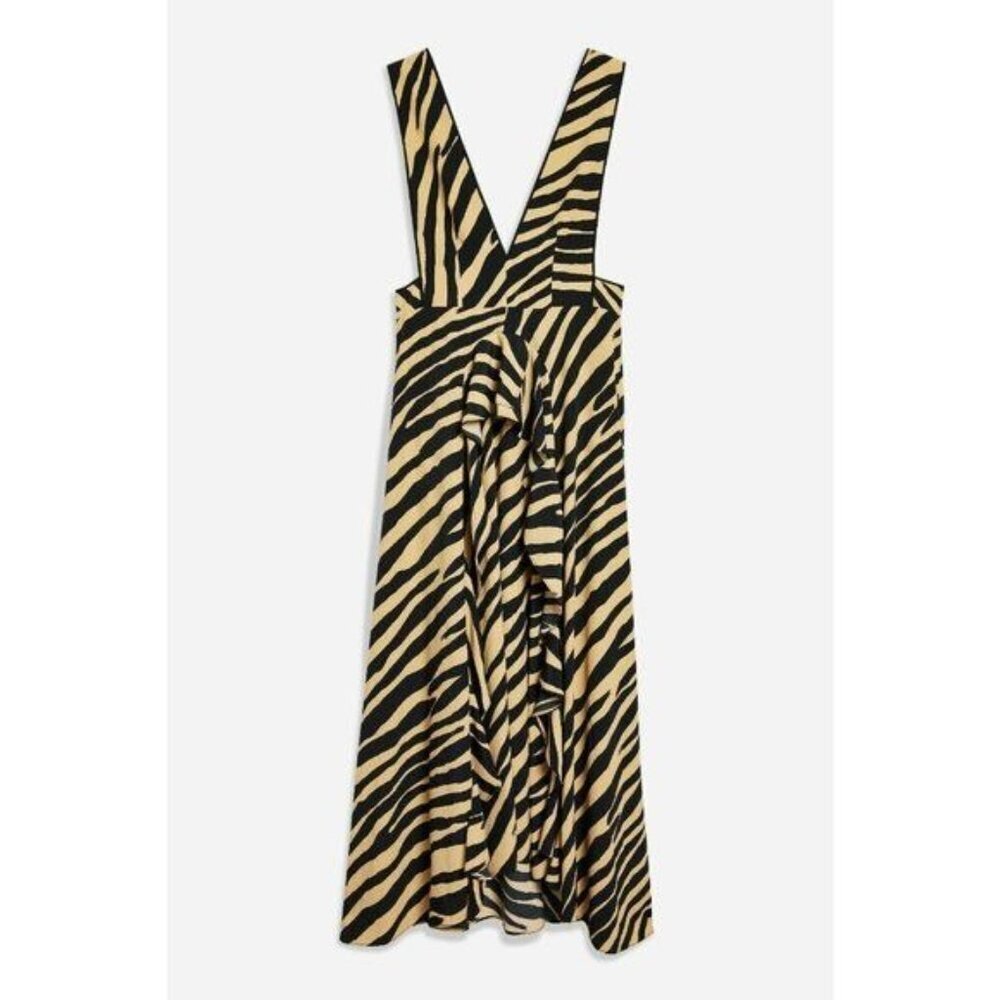 TOPSHOP Midi Dress Zebra Print Striped Pinafore V Neck Dress SZ 6 NEW - Picture 4 of 4